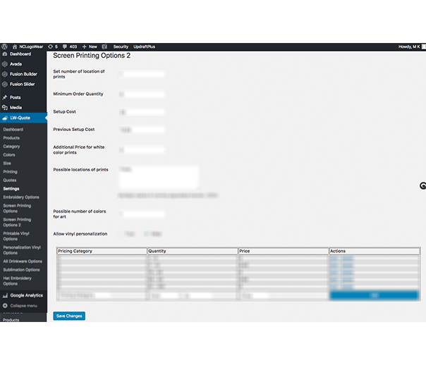 Screen Printing Multistep Quote Form Two
