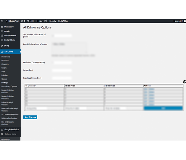 Drinkware Pricing Options