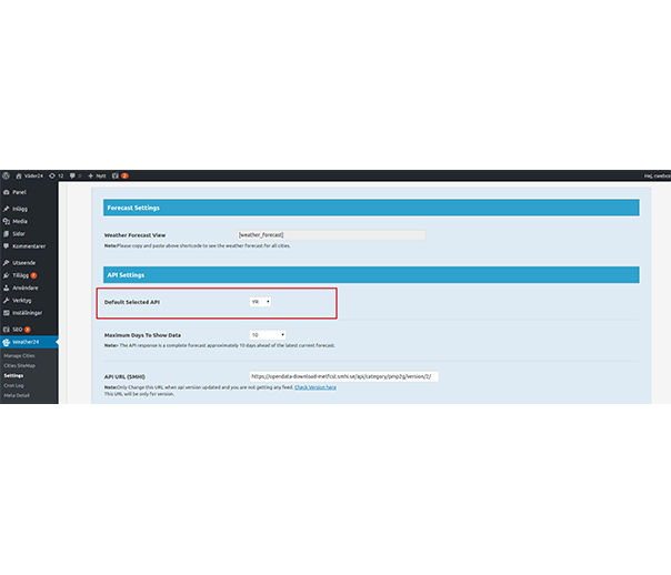 Weather API Settings